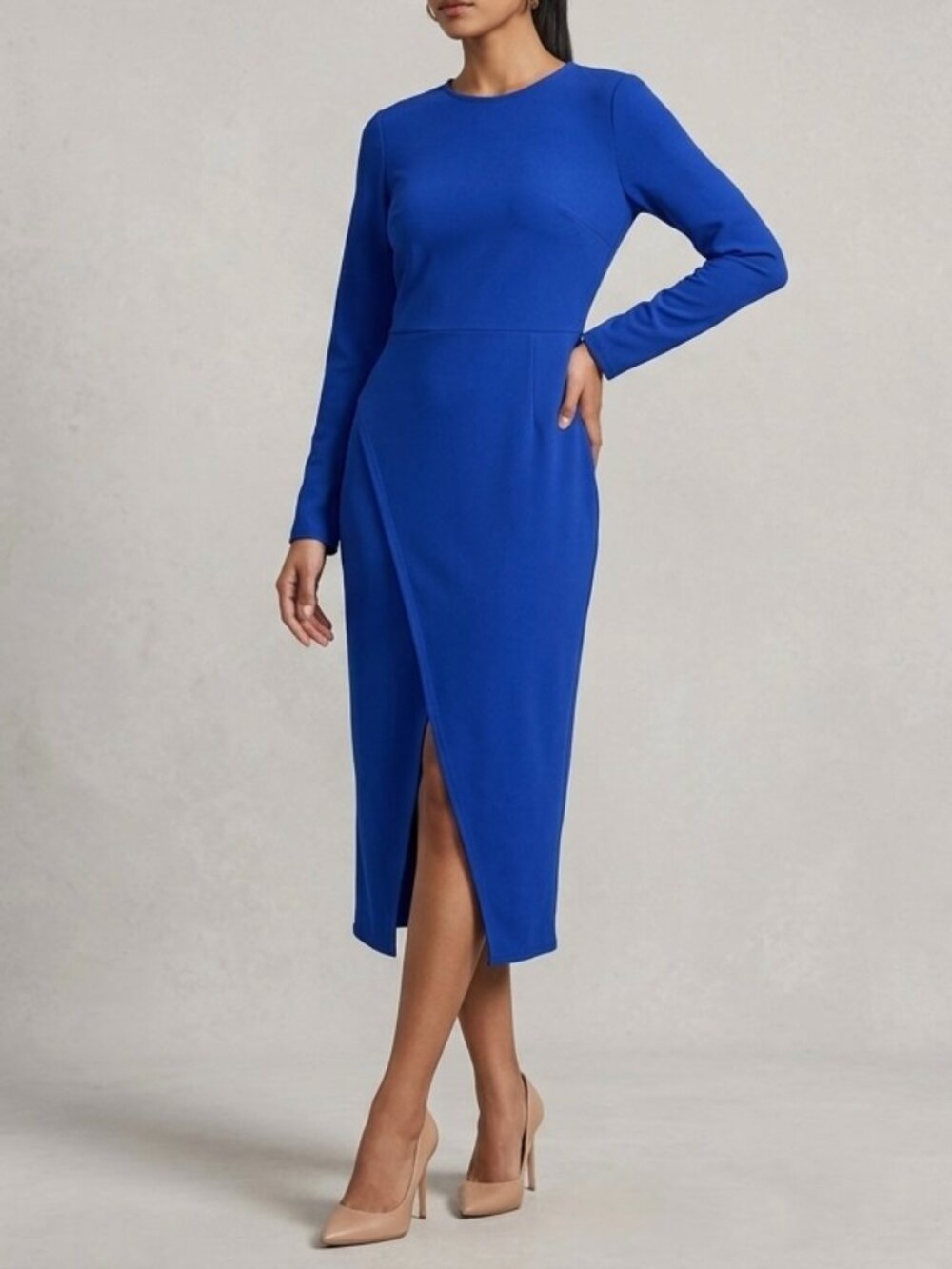 NWT Pretty Garden Women's Royal Blue Long Sleeve Midi Dress Medium Minimalist